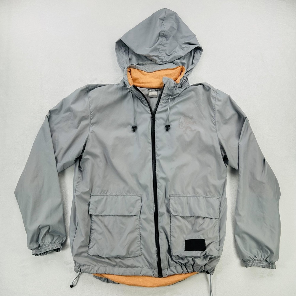 Nike Windbreaker Jacket Mens Large Gray Good Lined Hooded Full Zip 532716-005